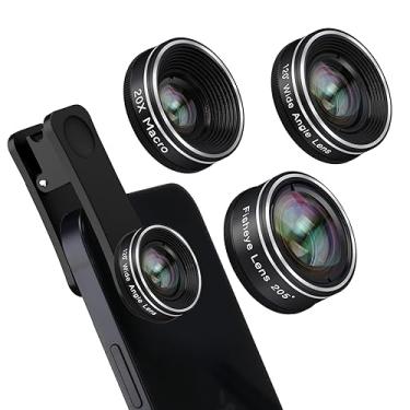 Imagem de Lente para câmera de celular, kit de lentes de telefone 3 em 1 da Godefa - lente olho de peixe 205° + lente macro + lente grande angular de 120°, kit de lentes de câmera de celular compatível com iPhone, a maioria dos smartphones