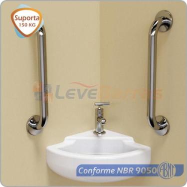Imagem de Kit Barra de Apoio para Lavatório de Canto Inox Polido - LEVEVIDA