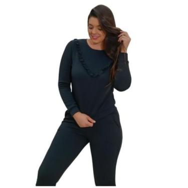 Imagem de Conjunto Plus Size Blusa Manga Longa e Calça Moda Inverno Babado Gg - 