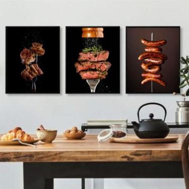 Imagem de Kit 3 Quadros Decorativos Fotografias Churrasco 45x34cm - com vidro - 