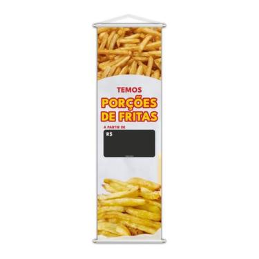 Imagem de Banner Temos Porções de Fritas Comida Lanches Lona 100x30cm - PlimShop