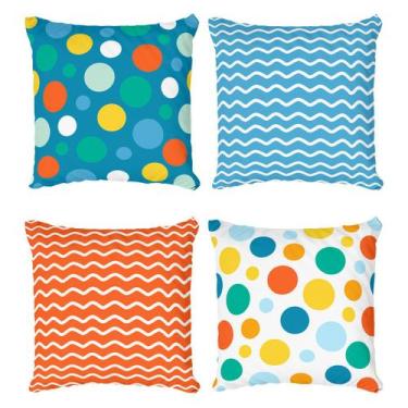 Imagem de Kit 4 Capas de Almofada Infantil Decorativa Ondas e Poás Coloridos - F