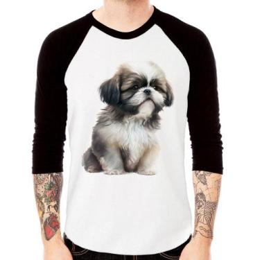 Imagem de Camiseta Raglan Cachorro Shih Tzu Filhote Manga 3/4 - Foca na Moda, Br
