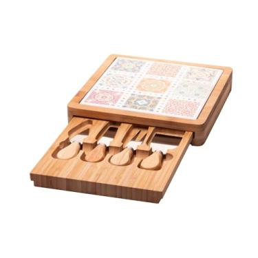 Imagem de WOLFF - Conjunto 6 Peças para Queijo com Bandeja de Bambu e Tábua Ladrilho 23x23x4cm