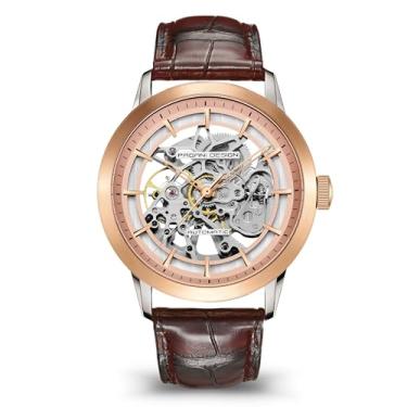 Imagem de RollsTimi Pagani Design 1638 Relógio masculino esqueleto de 43 mm com espelho automático de vidro safira em aço inoxidável, pulseira de couro, relógios esportivos de luxo., Cobre marrom, Moderno