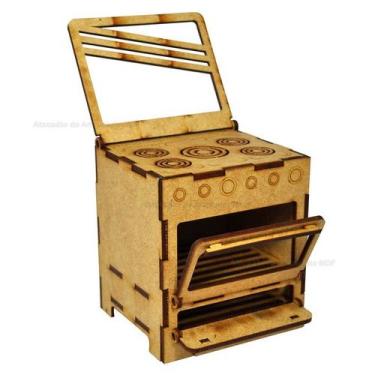 Imagem de Fogao para Casa de Boneca com Portas Que Abrem 10,5x9x9 Mdf Madeira Cr