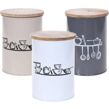 Imagem de Pote Vintage Aço Esmaltado Tampa Madeira Grande 900ml