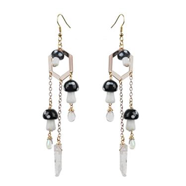 Imagem de ZKBKJSPZJB Brincos de cogumelo princesa // cogumelos. Brincos florestais. Brincos holográficos.., Latão