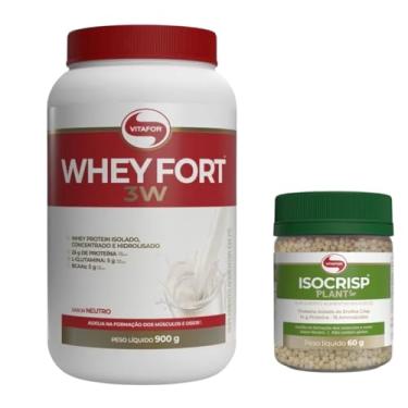 Imagem de Combo Whey Fort 3w Proteina Iso/conc/hidro 900g + Isocrisp Plant Vegan Vitafor Proteina Isolada 60g (900, Neutro)
