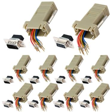 Imagem de ANMBEST Adaptador Ethernet macho fêmea DB9 10 peças, porta serial de 9 pinos macho fêmea para RJ45 Ethernet LAN Extend conversor modular (5 peças macho + 5 peças fêmea)