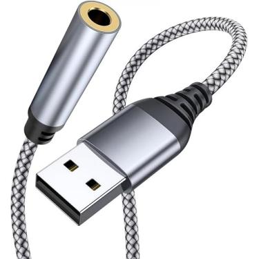 Imagem de Pastall Adaptador de áudio USB para conector de 3,5 mm, cabo auxiliar de áudio USB de 39 polegadas, placa de som estéreo externa, fone de ouvido fêmea TRRS de 3,5 mm para PS4/PS5/fone de ouvido/Mac