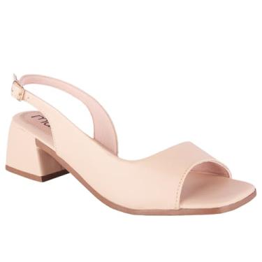 Imagem de Sandália Salto Geometrico Peep Toe Slingback Bico Quadrado Modelo Moderno Confortavel (Nude, BR, Adulto, Numérico, 35)