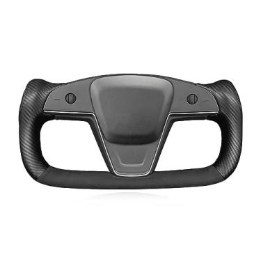 Imagem de MEWANT Capa de volante costurada à mão Tesla Model S Yoke para Tesla Model S 2021-2023 / Model X 2021-2023 Tesla Yoke Acessórios de volante