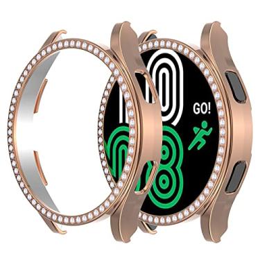 Imagem de Compatível com Samsung Galaxy Watch 4 40 mm 44 mm 2021 Diamond PC Plating Bumper Case Bling Crystal Shiny Glitter Frame Hard Protective Shell Cover para Galaxy Watch 4 2021 (44 mm, ouro rosa)