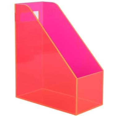 Imagem de Mutellstory Porta-revistas de acrílico organizador de arquivos de mesa para armazenamento vertical de revistas, 30 x 25 x 12 cm, rosa neon