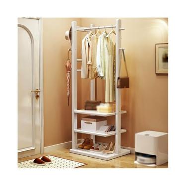 Imagem de Cabide de piso de madeira maciça cabide de entrada pequeno apartamento com várias camadas de economia de espaço, suporte de armazenamento de roupas para quarto, suporte de chão (branco, grande)