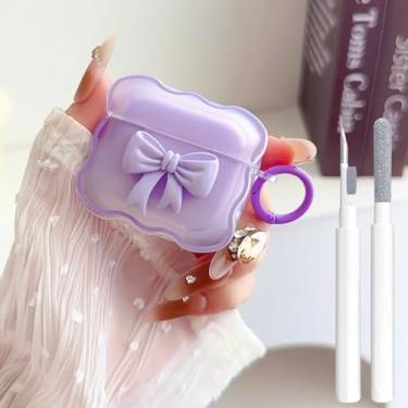 Imagem de Linda capa transparente para AirPods 4, design de laço 3D feminino, TPU macio, à prova de choque, Kawaii, Apple iPod 4ª geração, capa com kit de limpeza e chaveiro, meninas e mulheres, laço roxo