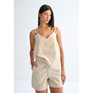 Imagem de Shorts Cintura Alta em Linho Gold com Detalhe Cós-Feminino