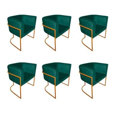 Imagem de Kit 6 Cadeiras De Jantar Premium Base De Ferro Cobre Veludo Verde