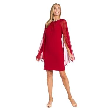 Imagem de R&M Richards Vestido feminino plus chiffon enfeitado coquetel e festa, Vermelho, 58