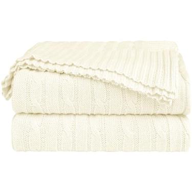 Imagem de Cobertor de tricô de algodão uxcell supermacio capa de sofá cobertores decorativos de malha para cama de sofá, Full(70" x 78") Bege