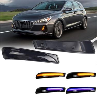 Imagem de Yoegerery Luz de seta de LED dinâmica, sequencial, retrovisora lateral, indicadora, pisca-pisca, compatível com Hyundai Elantra GT Avante MK5 MD UD 11-15 Veloster i30 GD (amarelo-azul)