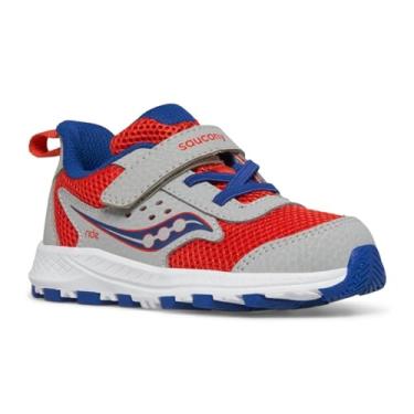 Imagem de Saucony Tênis Ride JR, cinza/vermelho/azul-marinho, tamanho 4 criança pequena unissex, Cinza/Vermelho/Marinho, 19 BR