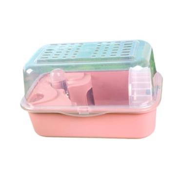 Imagem de Generic Gaiola de hamster grande, habitat de hamster, transparente, portátil com capa de pequeno animal de casa de top house para camundongos hedgehog de, Rosa