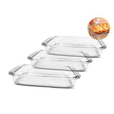 Imagem de kit 3 Travessa assadeira de Vidro Retangular 1 Litro Resistente ao Forno Micro-ondas frezzer marix