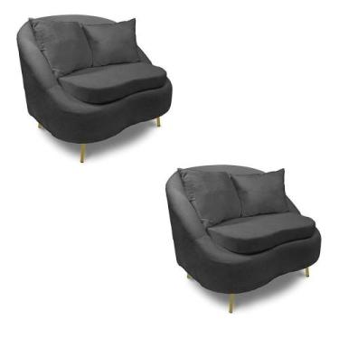 Imagem de Poltrona Decorativa Orgânica Pé Ferro Dou Kit 2 Zaya Bouclê Grafit C05