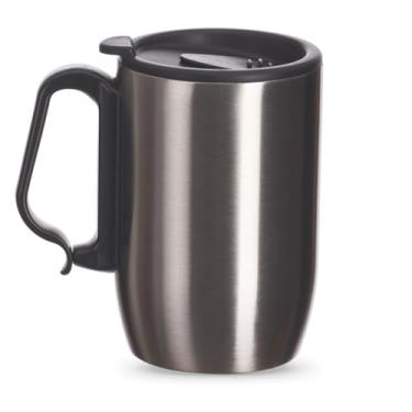 Imagem de Caneca Térmica em Aço Inoxidável 350ML Alça Mosquetão e Tampa Com Vedação Base EVA, Isolada à Vácuo Bebidas Quente ou Fria Caneca Café Chá (Prata)