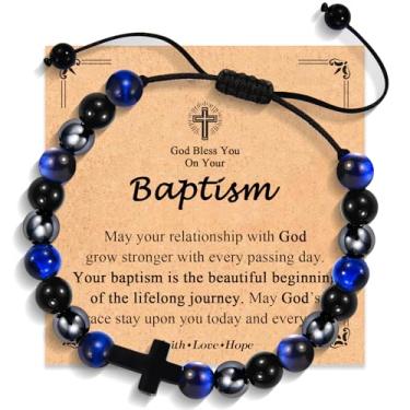 Imagem de FIEEFX Pulseira cruzada, confirmação de batismo, presentes de primeira comunhão para meninos e crianças, cesta de Páscoa, presentes religiosos católicos cristãos para adolescentes, meninos, crianças,