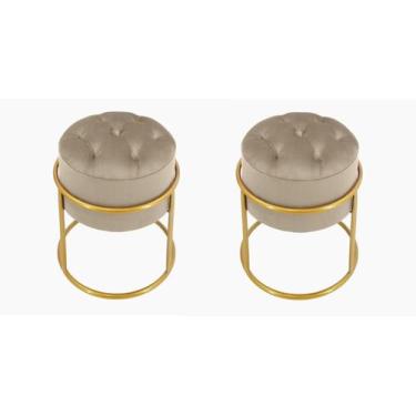 Imagem de Kit 2 Puff Banqueta Estofado Decorativo Base De Ferro Capitonê Suede B