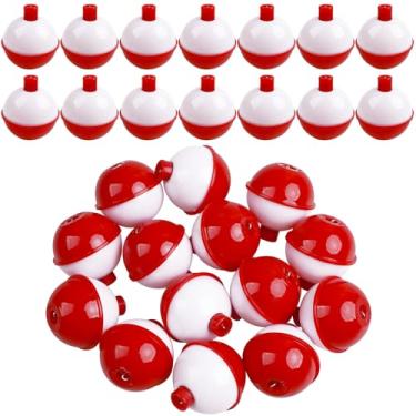 Imagem de JSHANMEI Boia redonda de ABS rígida, boia redonda, vermelho/branco, encaixe, boias de pesca, decoração de festa, 2,54 cm, 15 peças