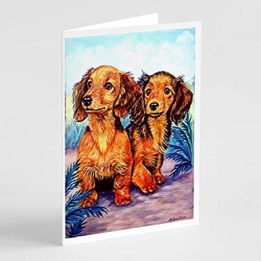 Imagem de Caroline's Treasures 7022GCA7P Pelo Longo Vermelho Dachshund Two Peas Cartões de felicitações e Envelopes Pacote com 8, 7 x 12, multicolorido