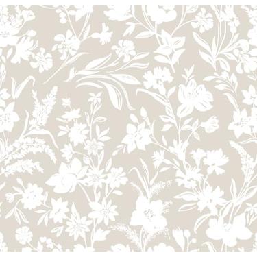Imagem de KUKANTST Papel de parede bege floral boho papel de parede 44 x 299 cm, papel de contato removível para armário, gaveta, folha, adesivo autoadesivo no papel de parede, quarto, banheiro, impermeável