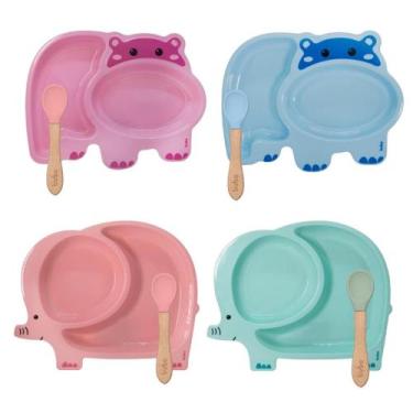 Imagem de Pratinho Bebê Com Divisórias + Colher Bambu Buba +6 Meses, Rosa