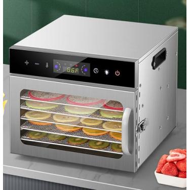 Imagem de Desidratador comercial de alimentos, desidratador e secador com 6 bandejas de aço inoxidável, controle de temperatura de 86 °F a 194 °F, tela sensível ao toque de LED, para carne seca, ervas, carne