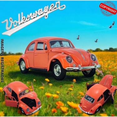 Imagem de Miniatura Carrinho Fusca 67 em Metal com Fricção Rosa Premium - Kinsma