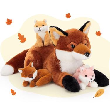 Imagem de Conjunto de bichos de pelúcia BENINY Fox Mommy com 3 filhotes de raposas de 56 cm