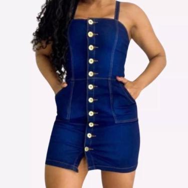 Imagem de Vestido Jeans Feminino Moda Lycra Curto Botões E Alcinha Estilo Verão 