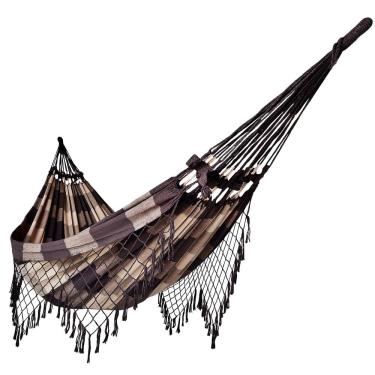 Imagem de Rede de Dormir Casal Balanço de Algodão Reforçada 3,80m x 1,50m Caramelo com Marrom Xadrez