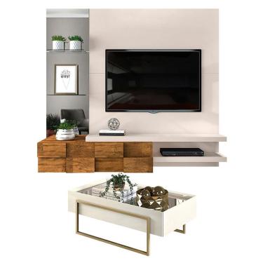 Imagem de Painel para TV Suspenso Ambar e Mesa de Centro Petri Off White Demolição - Dj Móveis