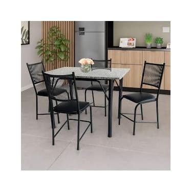 Imagem de Mesa de Jantar Retangular Famais Cairo com 4 Cadeiras e Tampo em Granito - Preta