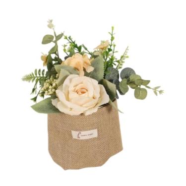 Imagem de FLCPJGV Flor artificial de suspensão com um saco de estopa Plantas em vaso em vaso de plantas internas de primavera externa Summer Flores faux para janela do, Champanhe
