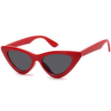 Imagem de IOHLNG Óculos de sol retrô vintage olho de gato para mulheres e homens estreitos óculos de sol modernos, Armação vermelha + lente cinza, Small
