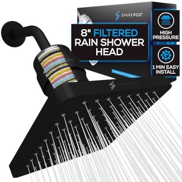Imagem de Conjunto de chuveiro de luxo filtrado com filtro de 23 estágios – Remove cloro e metais pesados – Filtro de chuveiro de alta pressão da SparkPod (quadrado de 20 cm, preto fosco meia-noite)