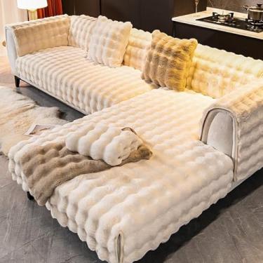 Imagem de Capa de sofá de veludo tridimensional, espessada, quente, almofada para sala de estar, antiderrapante, almofada de encosto de sofá de pelúcia com massagem, branca, 110 x 180 cm, 1 peça