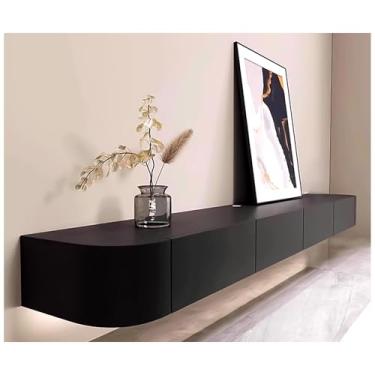 Imagem de CUTPOIY Armário de TV flutuante para montagem na parede, prateleira de TV de madeira maciça, com gavetas de armazenamento e costas vazadas, centro de entretenimento doméstico, console de mídia