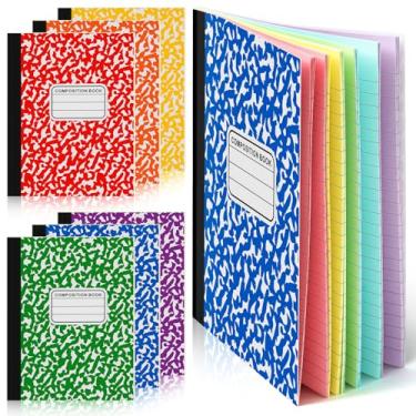 Imagem de Henoyso 6 cadernos de papel colorido com 120 páginas, 24,8 x 19 cm, caderno de papel pautado colorido neon brilhante, cadernos de composição larga, diários a granel para material escolar de escritório